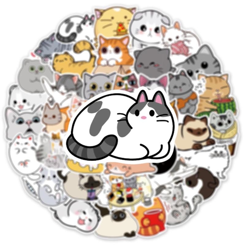 50pcs Cute Cat Series Graffiti Stickers, Waterproof Decorative Stickers, Creative Toy For DIY