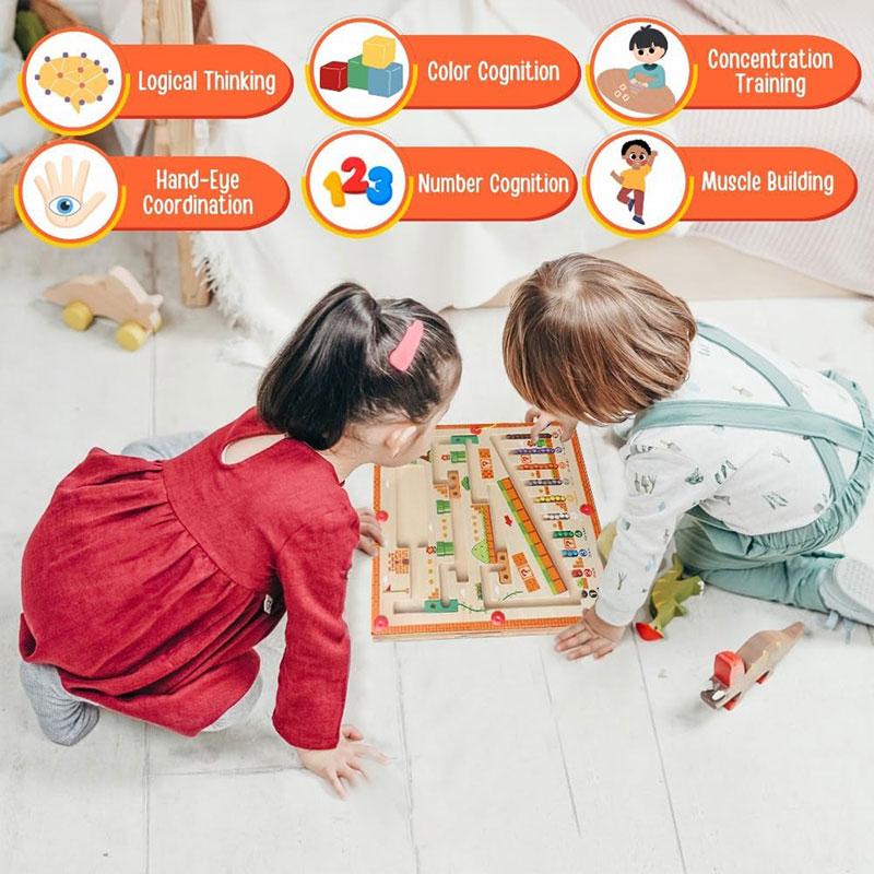 [Free Shiping] Wooden Magnetic Color and Number Maze Montessori Alphabet Matching and Counting Puzzle Board Learning Educational Math Toy Birthday Gift Montessori Toy