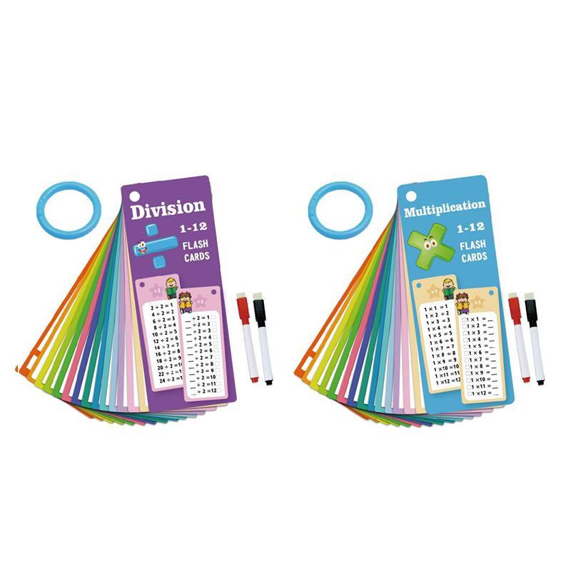 Addition & Subtraction   Multiplication & Division Learning Card Set, 1 Set Reusable Math Learning Card with 4 Counts Pen, School & Educational Supplies for Home Dormitory