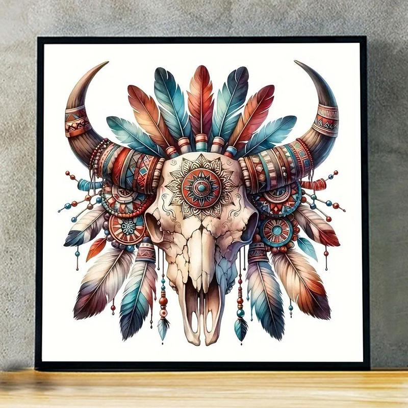 Cow Skull Pattern DIY Diamond Arts Colorful Painting Kit without Frame, DIY Decorative Art Picture for Beginner, Wall Art Decor for Home Living Room Bedroom