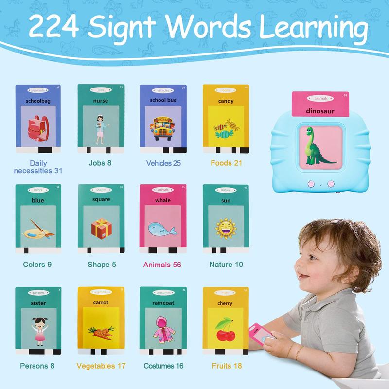 224 510 Words Alphabet BilingualTalkingHash Cards for 3-8 YearsToddlers.Pocket Speech BuddyTherapy AutismToys, EducationalLearing InteractiveToy for Boys GirlsKids Gifts Blue