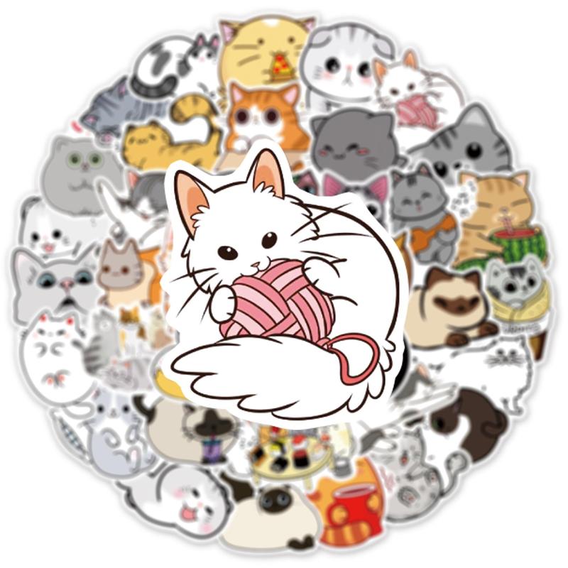 50pcs Cute Cat Series Graffiti Stickers, Waterproof Decorative Stickers, Creative Toy For DIY