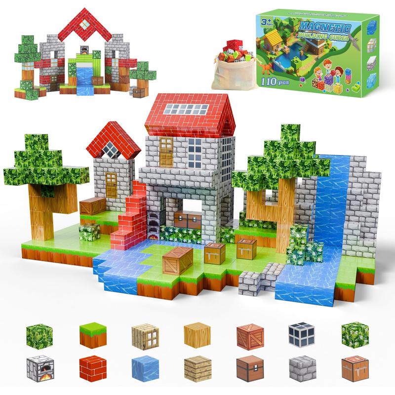 Magnetic Blocks-Build 110PCS Mine Magnet World Set Toys for Boys & Girls Age 6 7 8 9 10, STEM Montessori Stacking Building Toys for Toddlers Fidget Cubes Sensory Toy for Kids(Jungle)