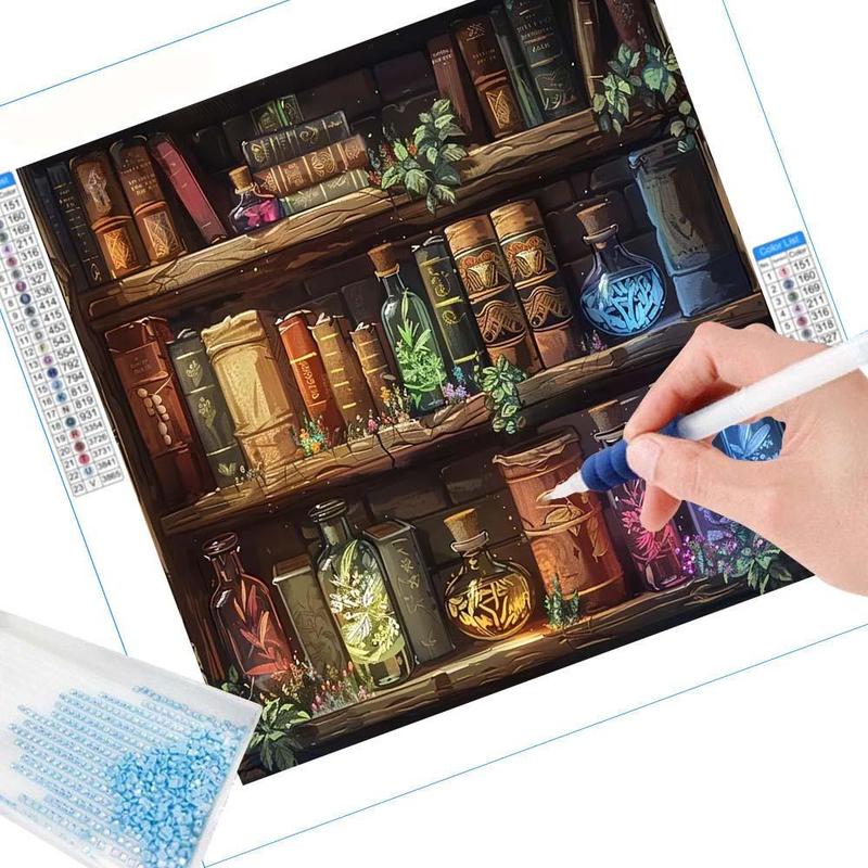 Magic Bookshelf Pattern DIY Diamond Arts Colorful Painting Kit without Frame, DIY 5D Diamond Arts Colorful Painting for Home Wall Decor