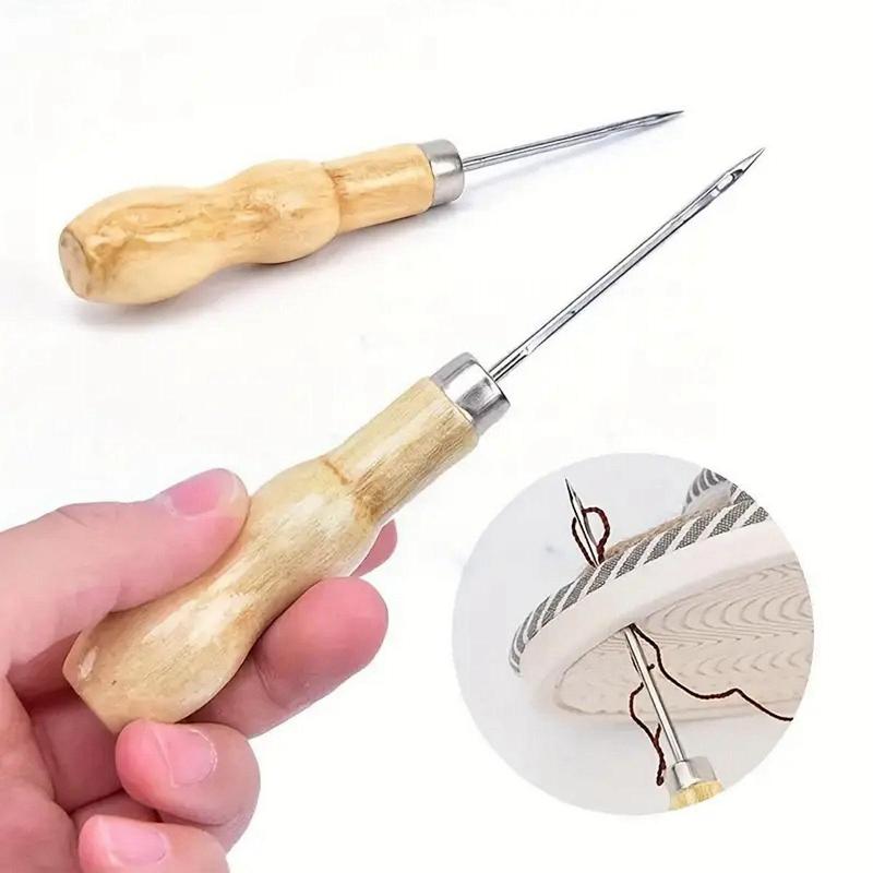 Gourd Shaped Wooden Handle Awls (2pcs), Leather Craft Repair Sewing Kit, Ideal for DIY Leather Craft, Shoes Repair, Sewing Supplies