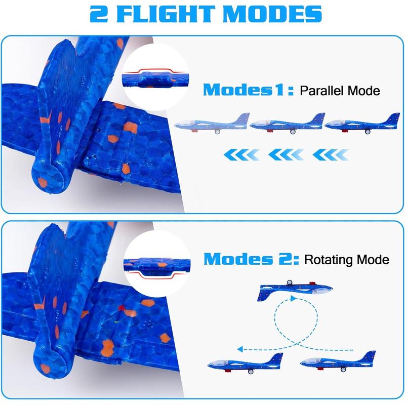 3 Pack Airplane Launcher Toys, 2 Flight Modes LED Foam Glider Catapult Plane, Outdoor Flying Toy for Kids, Birthday Gifts for Boy Girl 6+ Year Old, B-Day Party Supplies