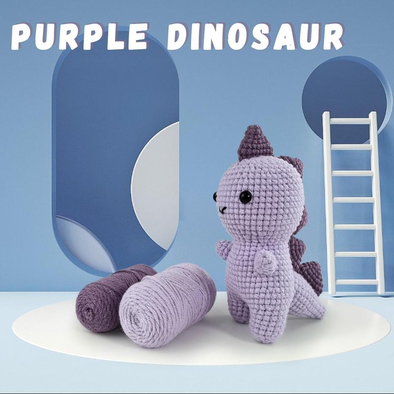 Mini Dinosaur Design Crochet Kit, Cute Dino Crochet Starter Kit for Beginners & Lovers, DIY Knitting Supplies Including Scissors, Crochet Hooks, Yarns, Colorful Crochet Stitches