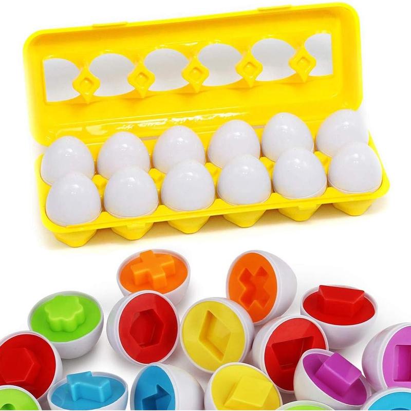 Matching Eggs Colorful Shapes Eggs Set Toys, Shape and Sorting Recognition, - Sorting Puzzle Gift for Kids Boys Girls (12 Eggs)