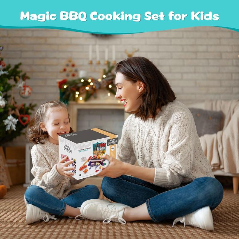 Kids BBQ Grill Toy, Barbecue Kitchen Cooking Playset with Realistic Spray, Light & Sound, Color Changing Play Food & Dishes Toy, cooking  set