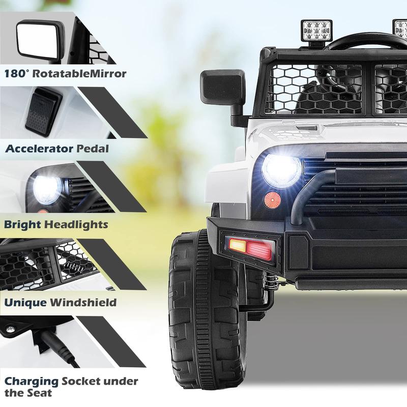 [ShopTab] COSTZON Ride on Car, 12V Battery Powered Truck Vehicle with Remote Control, Spring Suspension, Headlights, Music, Horn, MP3, USB & Aux Port