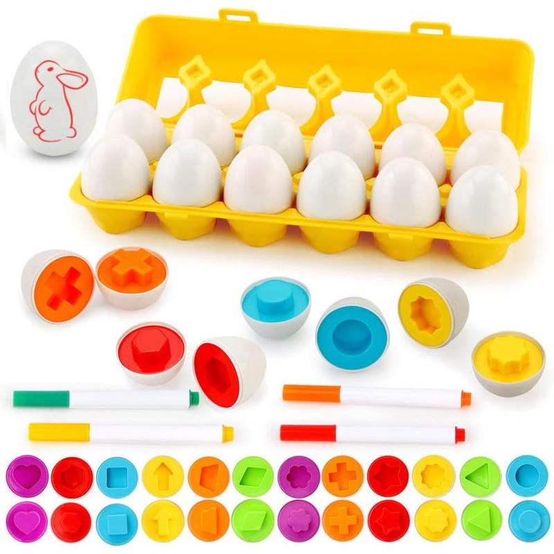 Easter Matching Eggs Color&Shape Recognition Sorter Puzzle Skills Educational Toys for Kids and to Learn Color and Shape(12 Eggs)