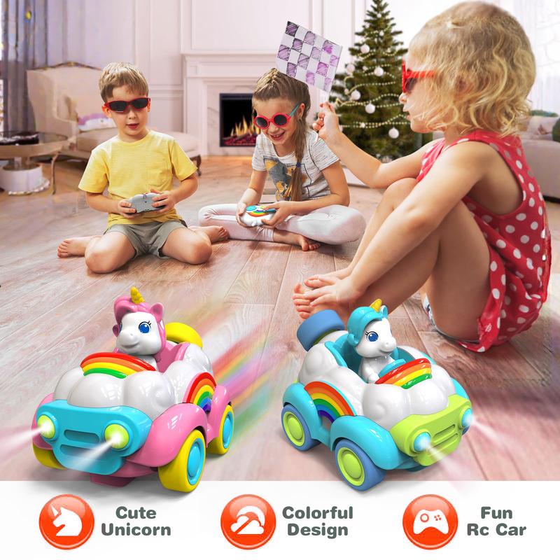 2 Pack Remote Control Cars for Kids, Toddler Car Toys for Ages 2-5, 2.4Ghz RC Kids Toys with Colored Lights & Music, 2 3 4 5 Year Olds Girls Boys Christmas Birthday Gifts