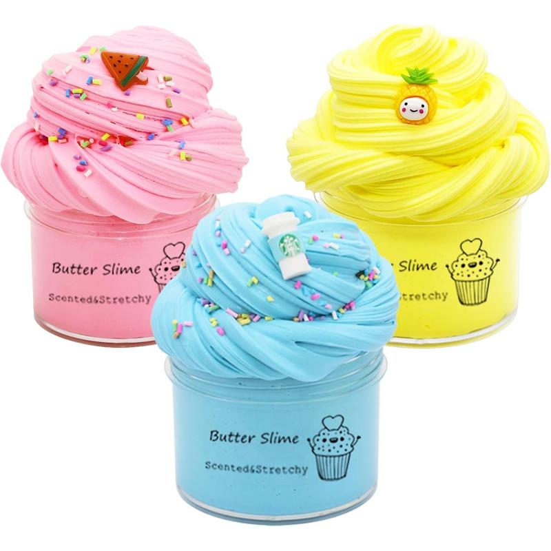 Butter Slime Set 3 Pack Toys, Pink, Blue, Yellow, Kids Party Favors, Candy Bag Toys, Toy Gifts for Boys and Girls