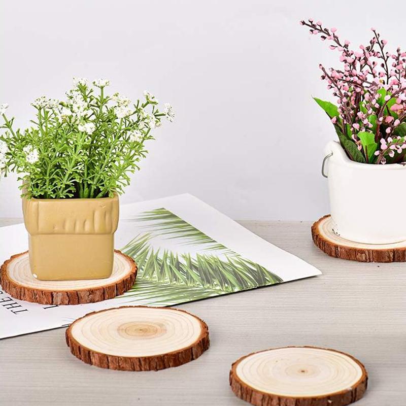 Unfinished Natural Wood Slices, 10pcs set 3.9-4.7 Inch Round Disc Wood Coaster, DIY Craft Wood Kit for Crafts, Rustic Wedding Decoration