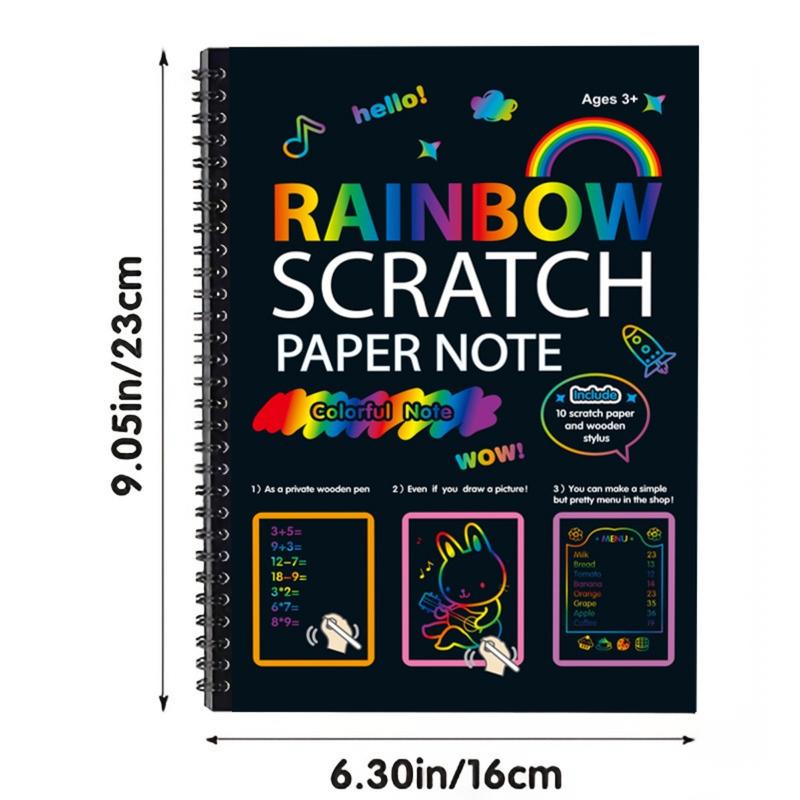 Rainbow Scratched Paper Art Set, 2 5 Scratched Papers With Wooden Pens, Children's Art Drawing Supplies, Birthday Gifts, Party Hobby Games