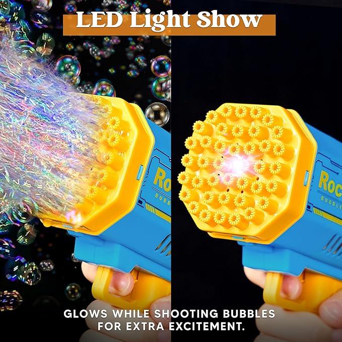 [40% discount] 2024 summer flash sale rocket 69 hole bubble gun for kids with LED light colorful bubble machine gun kids toys bubble blaster bubble machine