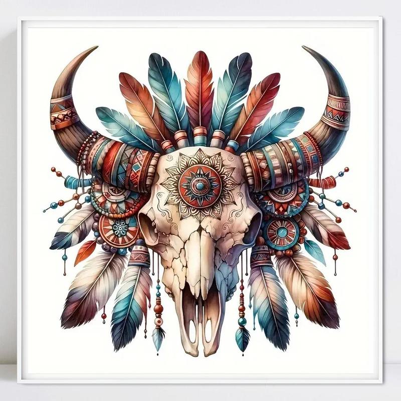 Cow Skull Pattern DIY Diamond Arts Colorful Painting Kit without Frame, DIY Decorative Art Picture for Beginner, Wall Art Decor for Home Living Room Bedroom