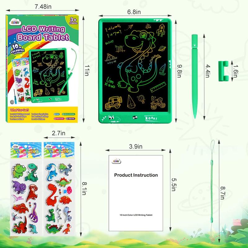 ZMLM LCD Writing Tablet Doodle Board: 10 Inch Boys Girls Toy for Age 3-12 Gift | Erasable 120,000+, Drawing, Counting, Spelling Learning Board for Birthday Valentines Day Gifts, Green Dinosaurs