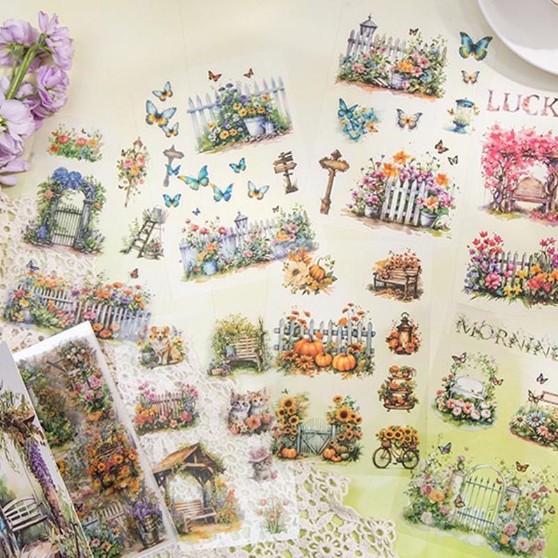 Garden & Flower Pattern Sticker Book, 20pcs Large Size Sticker Album, DIY Decorative Sticker for Scrapbooking & Journal Making