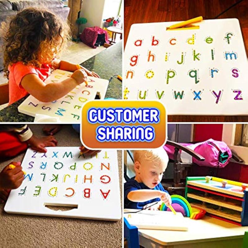 2 in 1-Double Sided Magnetic Letter Board Alphabet Magnets Tracing Board for Toddlers ABC Letters Uppercase & Lowercase Practicing Learning Education Toys，STEM toy letters learning, good for homeschooling Double Sided