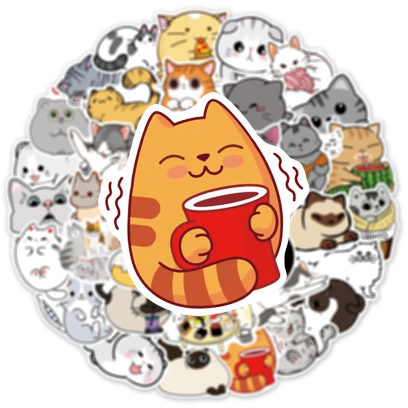 50pcs Cute Cat Series Graffiti Stickers, Waterproof Decorative Stickers, Creative Toy For DIY