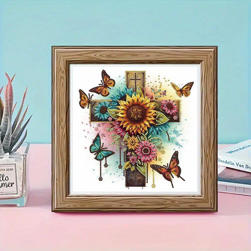 Sunflower & Cross Pattern Diamond Art Painting Kit, 1 Count DIY Painting Kit without Frame, Wall Art Decor for Home Living Room Bedroom