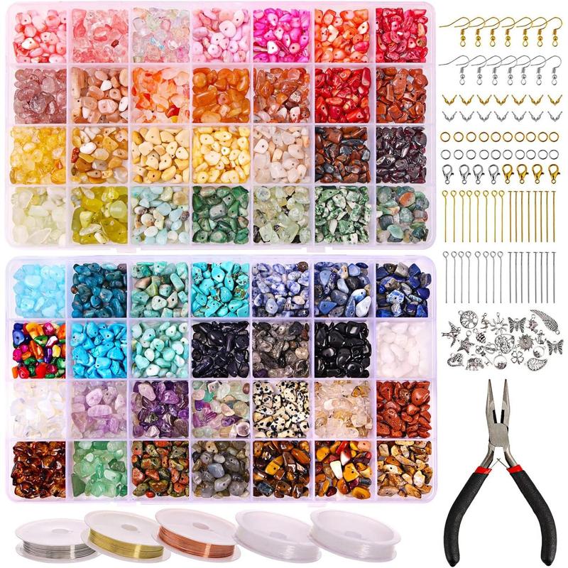 1800pcs 56 Colors Crystal Beads, Ring Making Kit, Gemstone Chip Beads Irregular Natural Stone with Jewelry Making Supplies for DIY Craft Bracelet Necklace Earrings, Craft Gifts