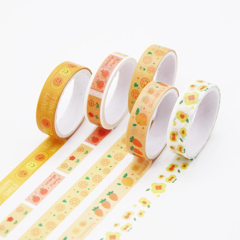 Fruit Pattern Washi Tape, 5 Rolls set Creative Geometric Pattern Washi Tape, DIY Decorative Tape for Scrapbooking, Journaling, Gift Wrapping