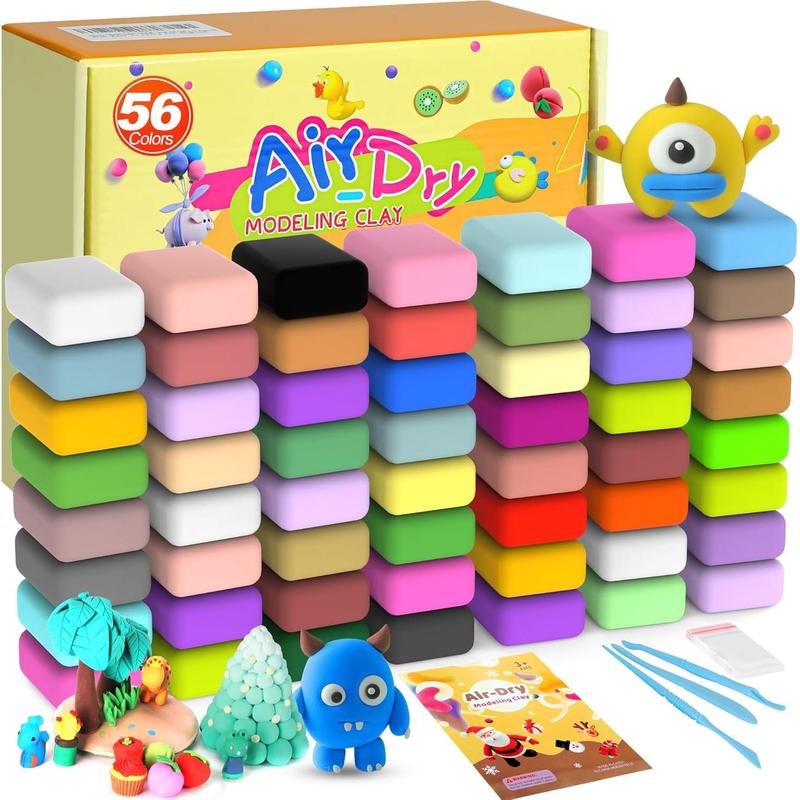 Air Dry Clay 56 Colors, Modeling Clay for Kids,Model Magic Clay, DIY Molding Clay Starter Kit with Sculpting Tools, Soft & Ultra Light, Art and Crafts Gifts for Boys Girls Kids.