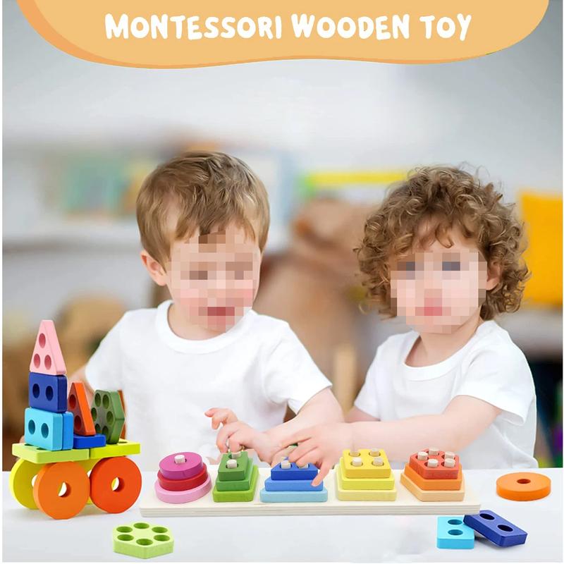 Montessori Learning Toys for Girls and Boys, Wooden Sorting and Stacking Toys