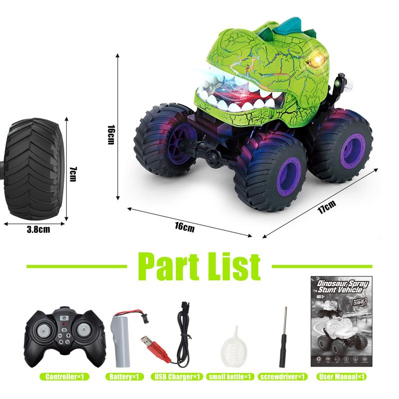 Dinosaur Remote Control Car, 360° Rotating RC Stunt Car Dinosaur Truck Toys With Spray, Light & Sound, 2.4GHz All Terrain RC Cars For Boys Birthday Gifts