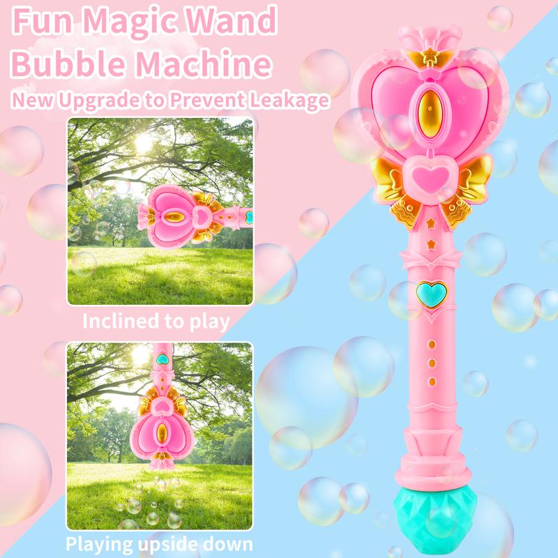 Tlkiaa Bubble Wand for Kids, Princess Heart Bubble Machine Blower Maker Wand with Light, Easter Basket Stuffers Outdoor Toys Gifts for 1-8 Years Old Toddlers Little Girls Include Bubble Solution rocket bubble wubble bubble balls bath bubblemachine