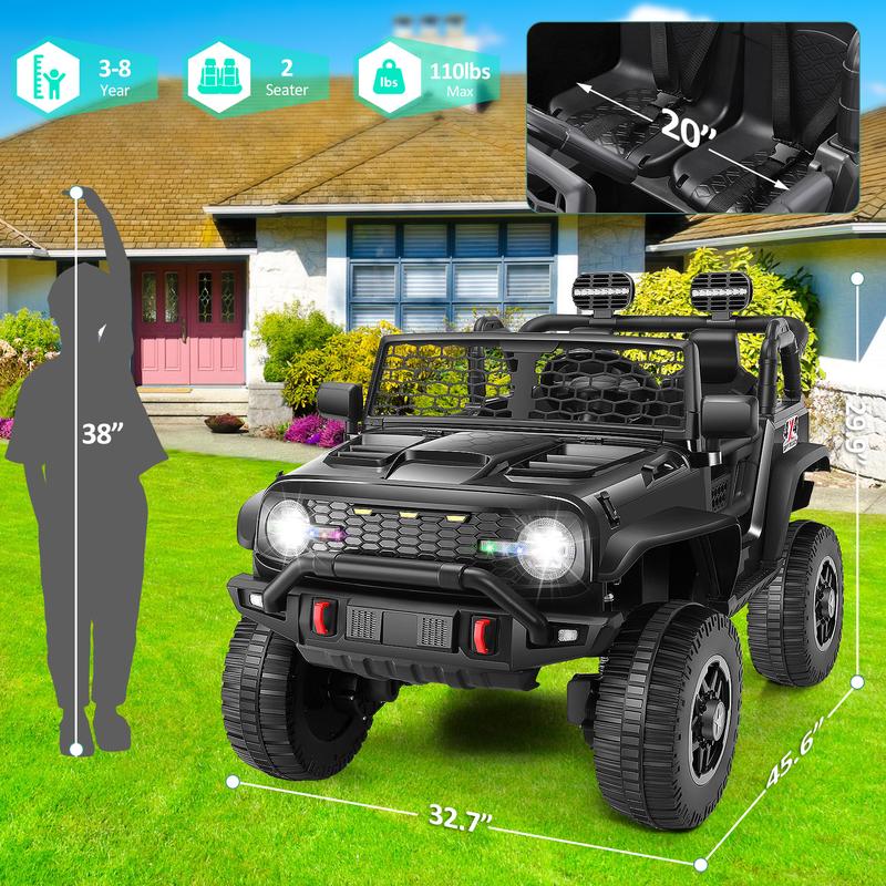 Hikole 24V Ride on Jeep, w Remote Control, 400W Power Electric SUV, Wide Seat for 2 Kids, Ride on Toys for Boys&Girls,  Colorful Lights