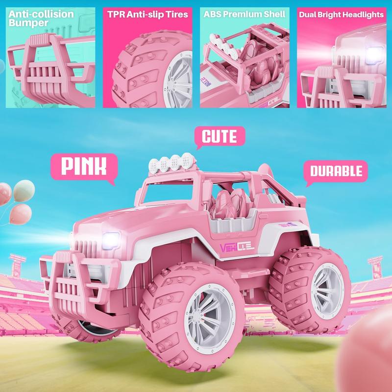 BEZGAR Remote Control Car for Girls, 1:16 Pink RC Cars with 4 Windmills, 2.4GHz with LED Lights, 80 Mins Play with Rechargeable Battery, Truck Jeep Toys, Christmas Gift for Children 4+ cars kids