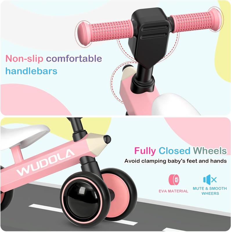 Baby Balance Bike for 1 Year Old, Birthday Gifts for Boys and Girls - No Pedal 4 Silence Wheels & Soft Seat Toddler Bike for 10-36 Months, Pink