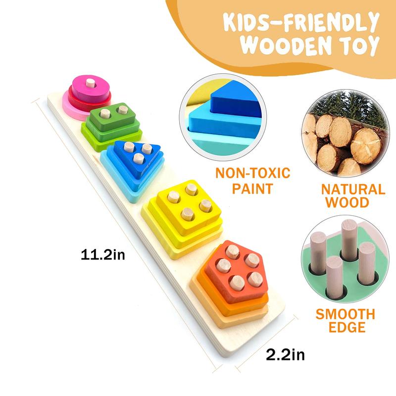 Montessori Learning Toys for Girls and Boys, Wooden Sorting and Stacking Toys