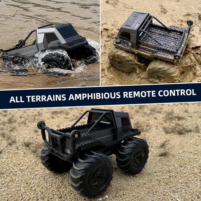 Amphibious Remote Control Car for Kids, 1:16 RC Trucks 4WD Offroad All Terrain,DIY Pick-up Toys Waterproof Monster Truck,60Mins+ Play Time,with Light, Stunt, 360? Spin,RC Cars for Boys Adults