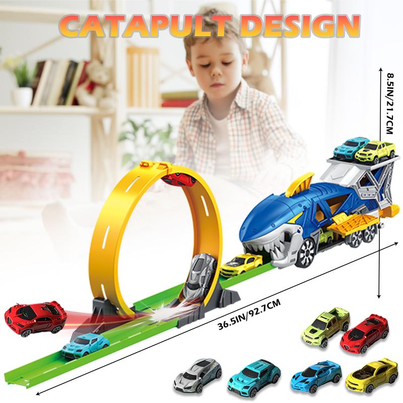 Shark Toy Car Track Set, Loop and Launcher Race Car Toys, Truck for 3-9 Year Old Boys and Girls