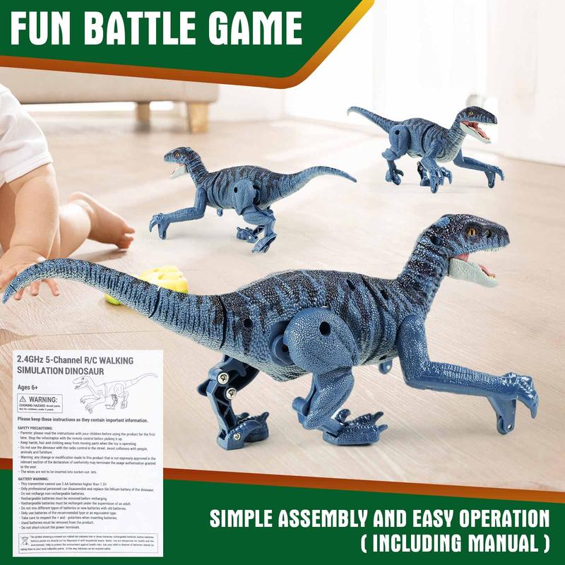 Remote Control T-Rex Dinosaur with Light & Sound–Exciting RC Spinosaurus & Walking Velociraptor Toy Set for Kids, Realistic Roars and Thrilling Action