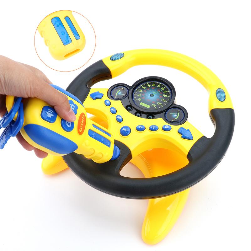 deAO Steering Wheel for Backseat with Car Key Pretend Driving Simulated Driving Steering Wheel Toy with Light and Music Gifts