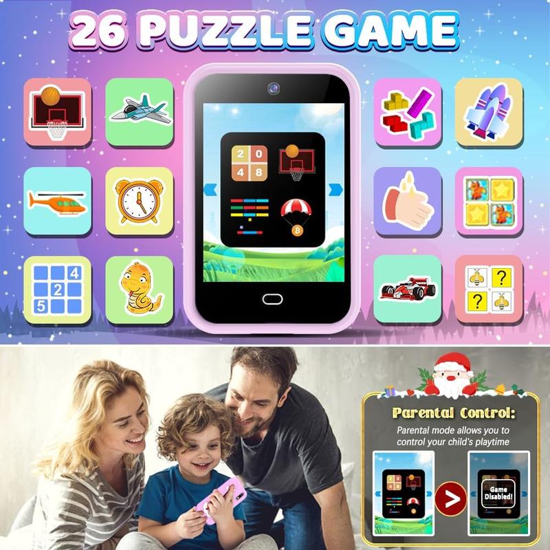 Unicorn Smart Phone Toy for Boys and Girls Age 3-8 with Dual Camera, 28 Puzzle Games, 8G TF Card, Music and Video Play, and Audible Story