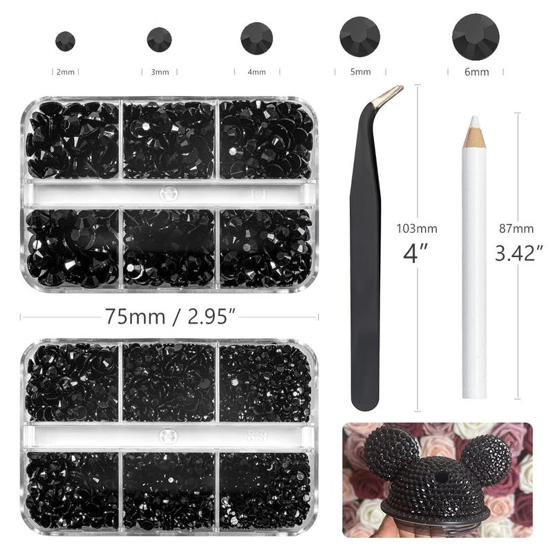 3060PCS Black Resin Flatback Rhinestones for Crafts Pure Black Flatback Jelly Rhinestones 2mm 3mm 4mm 5mm 6mm Non Hotfix Dark Black Gems Stones Diamonds for Tumblers Mugs Bottles DIY Crafts