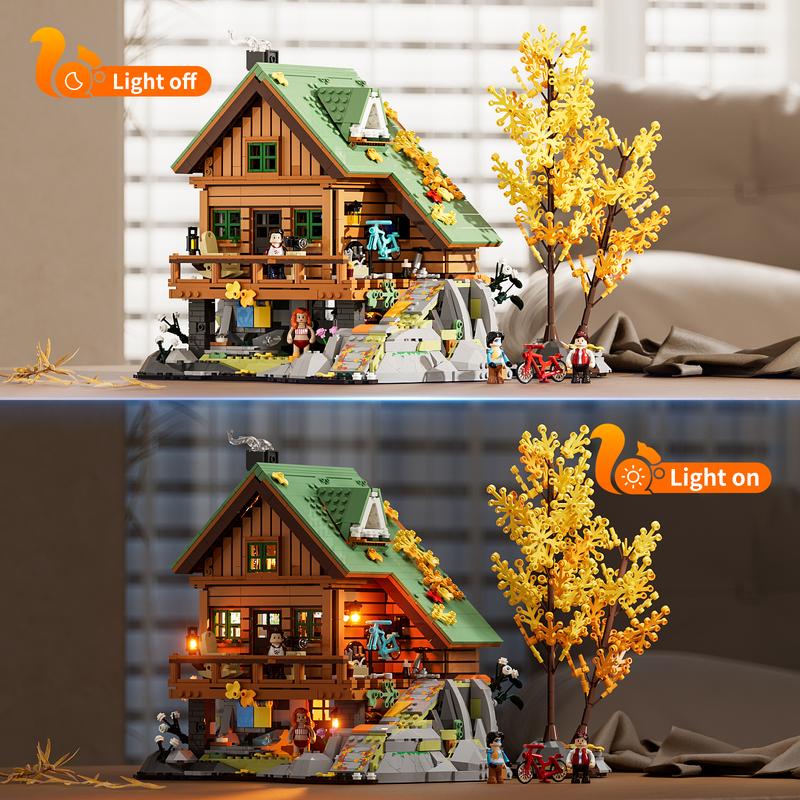 Funwhole Mountain-Cabin House Lighting Building-Bricks Set  2255 Pcs- Friends Mountain House and Treehouse Collection LED Light Building Set Holiday Gift for Adults and Teen