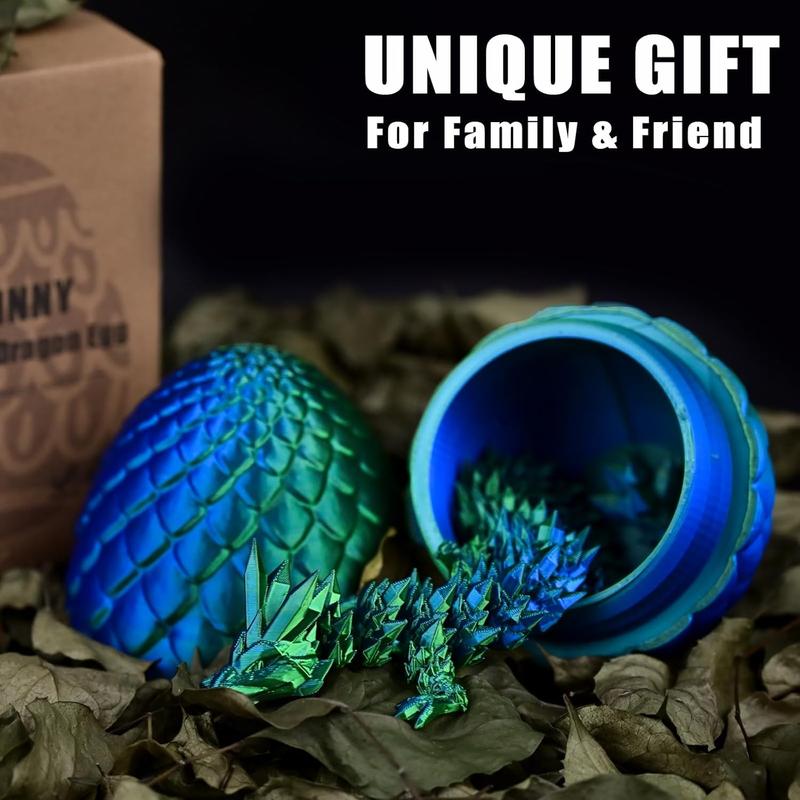 3D Printed Dragon with 3D Printed Dragon Eggs, Articulated 3D Dragon Toys, 3D Dragon Eggs with Dragon Inside, Crystal Dragon Blue Green