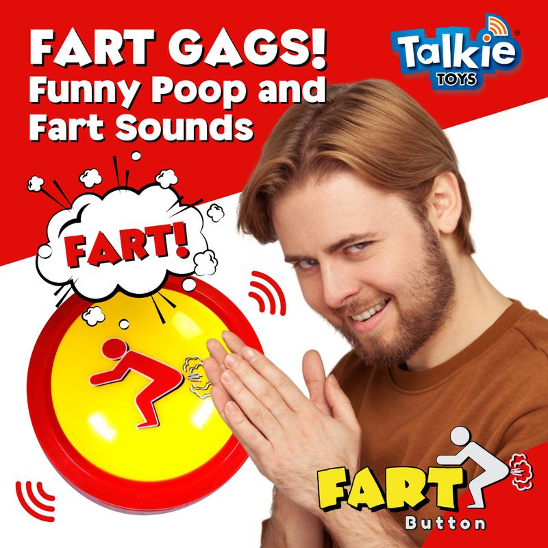 Talkie Toys Products Fart Button – 20 Funny Fart Sounds - Hilarious Talking Toy for Fart Games, Fart Trivia, Office Humor, Stress Relief and More