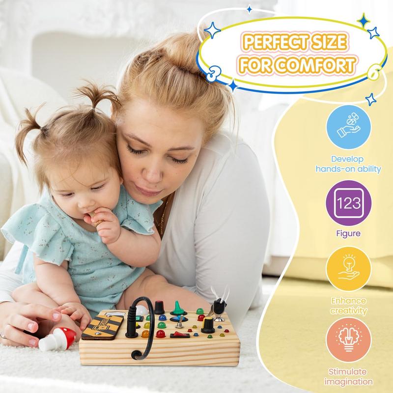 Montessori Toddler Busy Board, 27 LED Lights Montessori Toys for 1-6 Year Old, Wooden Sensory Toy for Boys & Girls Gifts