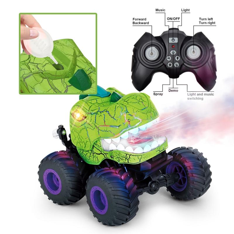 Dinosaur Remote Control Car, 360° Rotating RC Stunt Car Dinosaur Truck Toys With Spray, Light & Sound, 2.4GHz All Terrain RC Cars For Boys Birthday Gifts