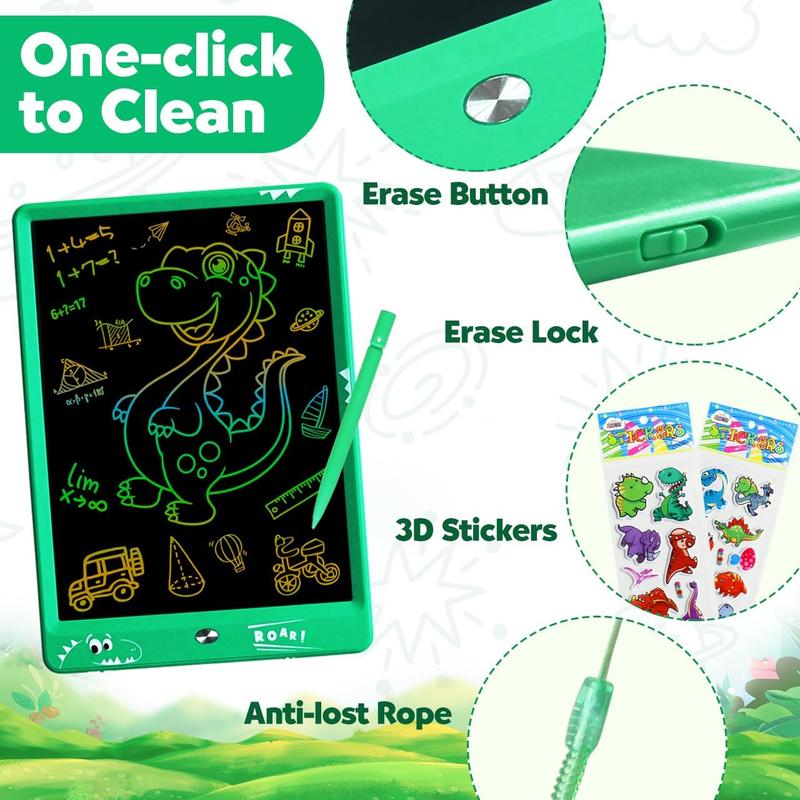 ZMLM LCD Writing Tablet Doodle Board: 10 Inch Boys Girls Toy for Age 3-12 Gift | Erasable 120,000+, Drawing, Counting, Spelling Learning Board for Birthday Valentines Day Gifts, Green Dinosaurs