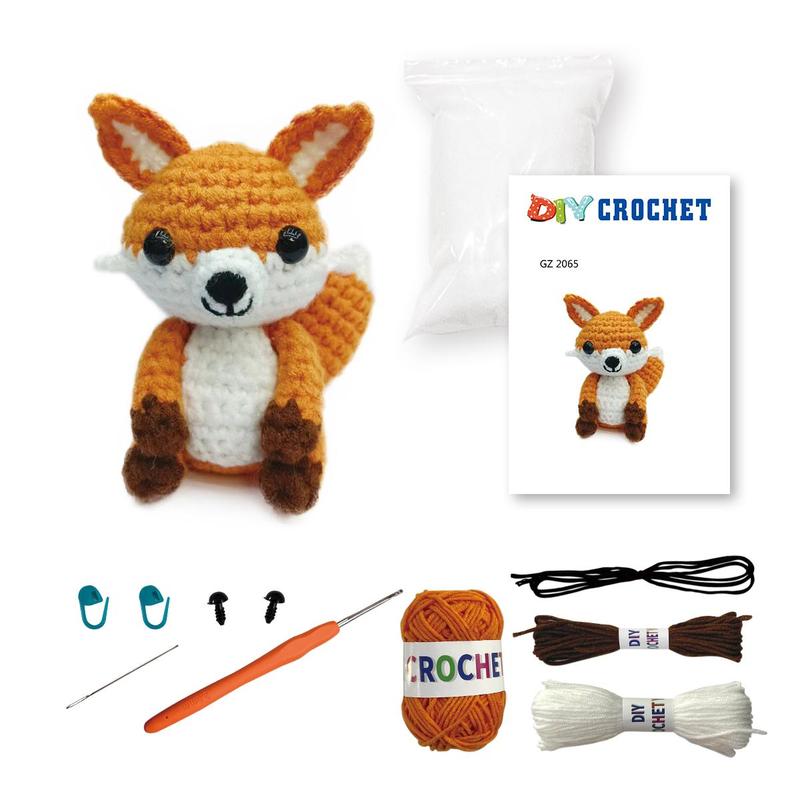 DIY Crochet Kit, 1 Set Cute Cartoon Animal Design Crochet Starter Kit, DIY Handmade Knitting Kit for Beginners, Knitting Supplies