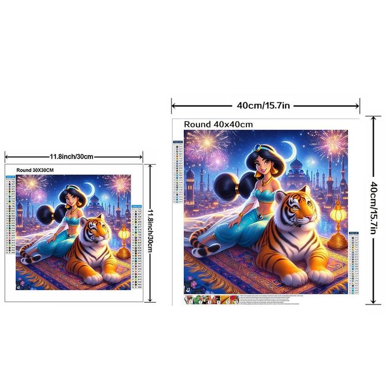 Princess Jasmine & Tiger Pattern DIY Diamond Arts Colorful Painting Kit without Frame, DIY 5D Diamond Arts Colorful Painting for Bedroom Home Wall Decor